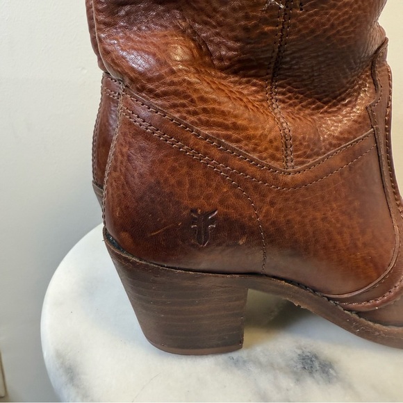 Frye Jane Trapunto Heeled Short Bootie Boots Saddle Brown Leather Size 5.5 - Picture 3 of 11